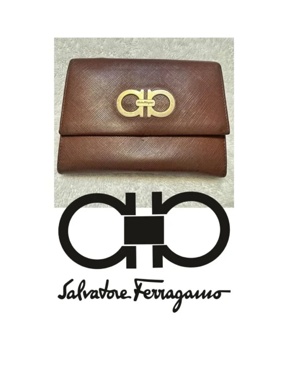Salvatore Ferragamo Brown Leather Gancini Clutch with Gold Hardware